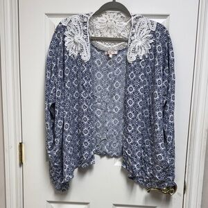 Skies Are Blue Lightweight Cardigan with Lace Accents